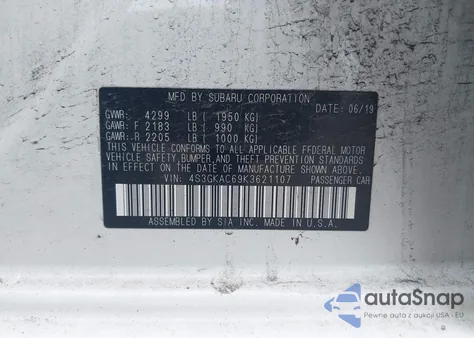 2019 Subaru Impreza 2.0I Premium z USA, uszkodzony, nr VIN 4S3GKAC69K3621107